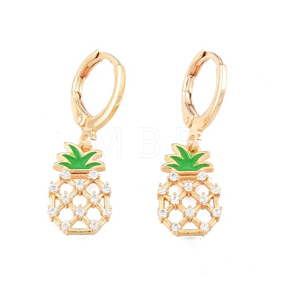 Clear Cubic Zirconia Pineapple Dangle Leverback Earrings with Enamel EJEW-N012-64-1