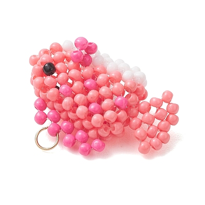Glass Seed Beaded Fish Pendants PALLOY-MZ01234-1