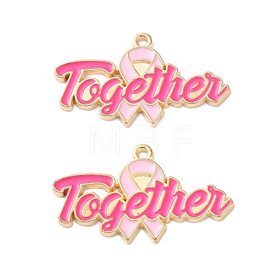 Breast Cancer Awareness Ribbon Zinc Alloy Enamel Pendants ENAM-I079-02G-01-1