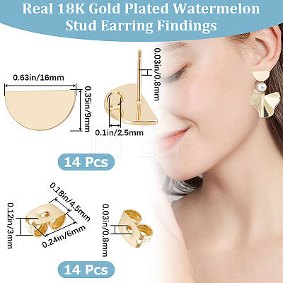 14Pcs Brass Half Round Stud Earring Findings KK-BBC0010-87-1