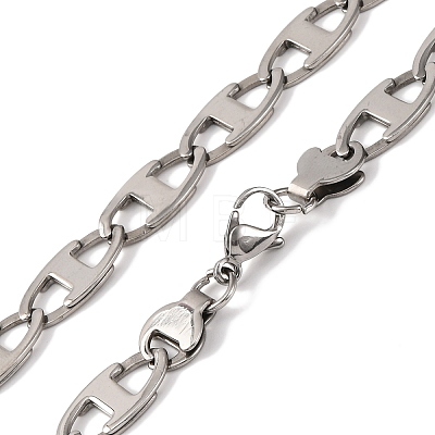 201 Stainless Steel Oval Mariner Link Chain Necklace NJEW-F222-37P-06-1