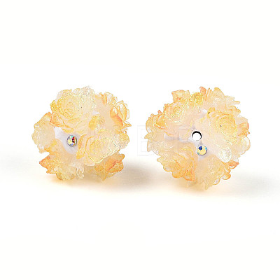 Polymer Clay Rhinestone Beads with Embossed Resin Roses RESI-T059-04K-1