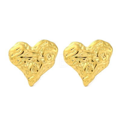 Ion Plating(IP) 304 Stainless Steel Textured Heart Stud Earrings EJEW-D281-17G-1