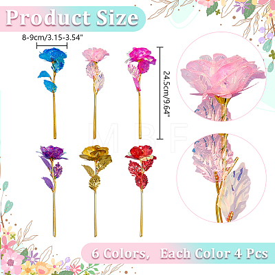 24Pcs 6 Colors Plastic Artificial Rose Flower for Valentine's Day AJEW-WR0003-66-1
