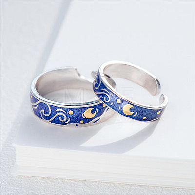 2Pcs Alloy Enamel Cuff Open Rings for Couple WGE1F67-02-1