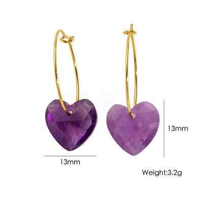 Valentine's Day Heart Natural Amethyst Hoop Earrings FS-WG2D3FB-04-1