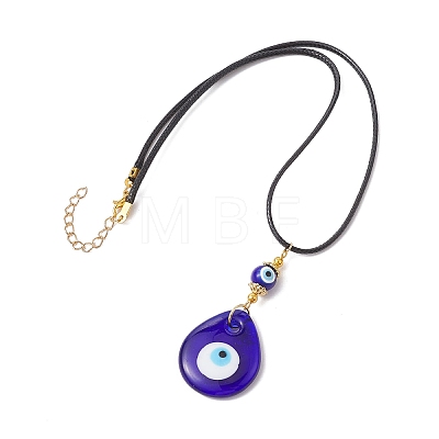 Lampwork Teardrop with Evil Eye Pendant Necklaces NJEW-JN04595-02-1