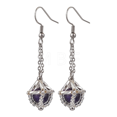 Glass Seed Beads Dangle Earrings EJEW-MZ00350-04-1