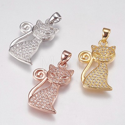 Brass Micro Pave Cubic Zirconia Kitten Pendants ZIRC-E145-28-1