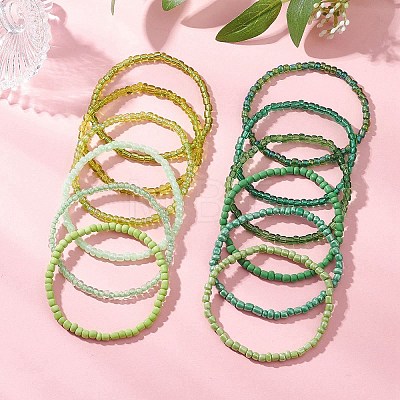 12Pcs Round Glass Seed Beads Stretch Bracelets BJEW-JB13503-1