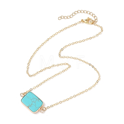 Natural Rose Quartz/Dalmatian Jasper/Tiger Eye/Sodalite/ Synthetic Turquoise Rectangle Pendant Necklaces NJEW-JN05159-1