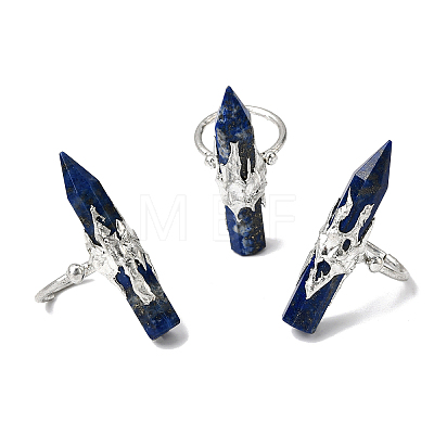 Natural Lapis Lazuli & Brass Cuff Rings for Women RJEW-G374-01P-07-1