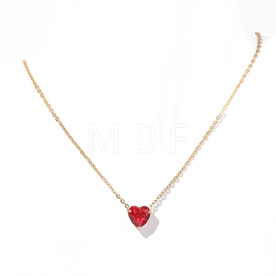 Stainless Steel Pave Cubic Zirconia Heart Pendant Cable Chain Necklaces for Women PW-WG05D07-07-1