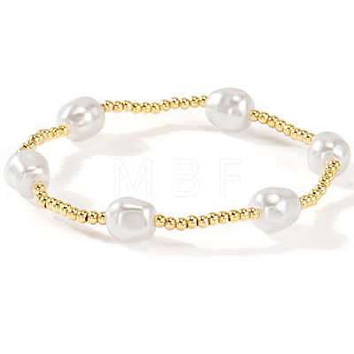 Plastic Imitation Pearl & Brass Beads Stretch Bracelets for Women GJ3337-2-1