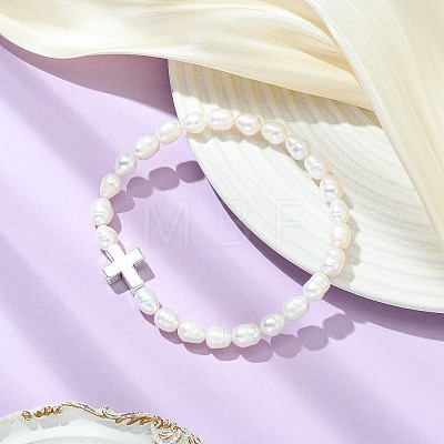 Natural Cultured Freshwater Pearl & Alloy Beads Stretch Bracelets for Women BJEW-JB14103-02-1
