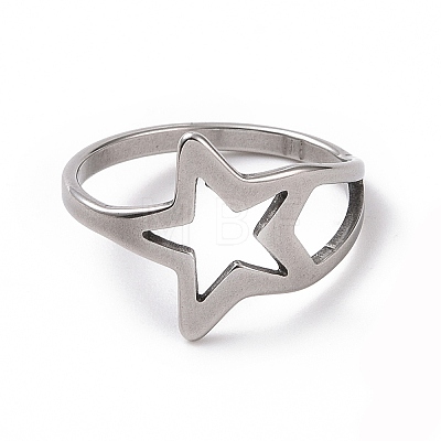 201 Stainless Steel Star Finger Ring RJEW-J051-21P-1