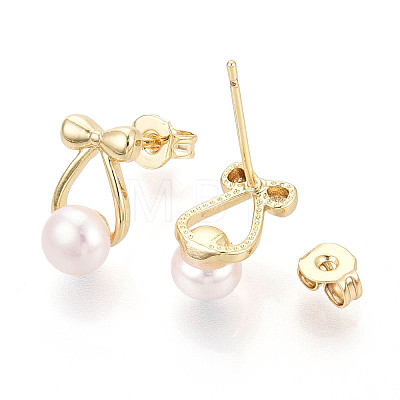 Brass & Natural Pearl Stud Earrings PEAR-N020-WX06-1