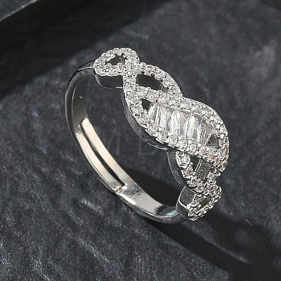 Adjustable Brass & Clear Cubic Zirconia Finger Rings with Interwoven Design CU-CBA7E55-06P-1