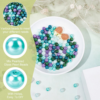 200Pcsg Ocean Mix Pearlized Glass Pearl Beads HY-HY0001-03A-1