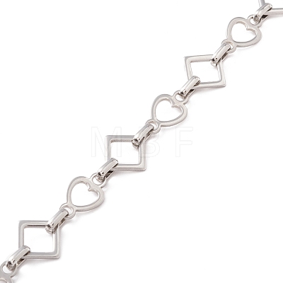 304 Stainless Steel Rhombus & Heart Link Chains CHS-F017-08P-1