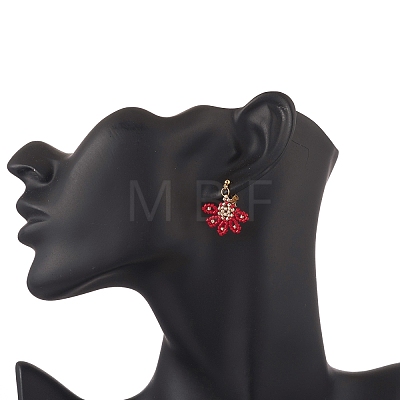 Glass Seed Braided Flower Dangle Stud Earrings EJEW-MZ00048-1
