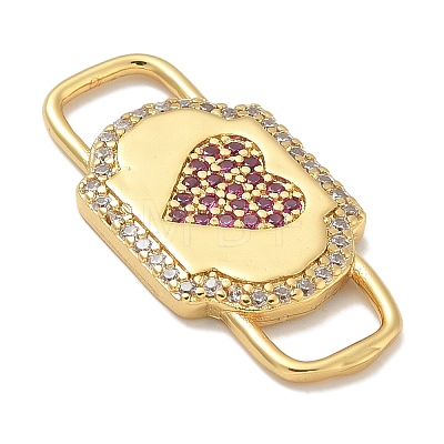 Rack Plating Brass Micro Pave Clear & Orchid Cubic Zirconia Heart Mask Connector Charms KK-L224-065G-1