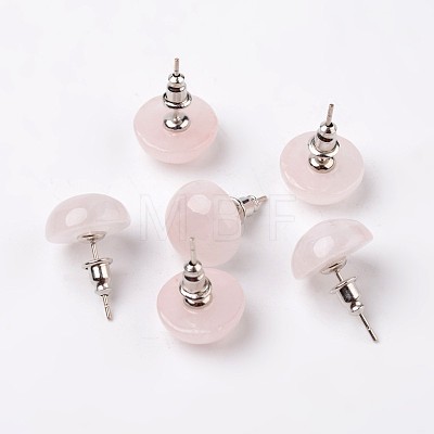 Half Round Dome Natural Rose Quartz Stud Earrings EJEW-L171-05-1