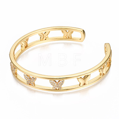 Brass Micro Pave Clear Cubic Zirconia Cuff Bangles BJEW-N302-001-NF-1