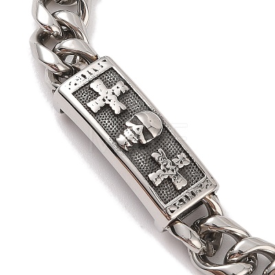 304 Stainless Steel Viking Rectangle with Cross Skull Link Chain Bracelets for Men BJEW-B096-49A-1