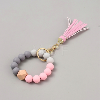 Silicone Round Beaded Keychain Wristlet AJEW-SZC0007-06D-1