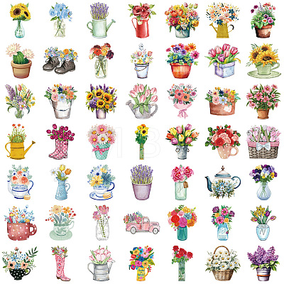 50Pcs Flower PVC Adhesive Waterproof Stickers Self-Adhesive Stickers PW-WGA0794-01-1