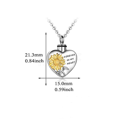Alloy Heart with Sunflower Urn Ashes Pendant Necklace BOTT-PW0002-015P-1
