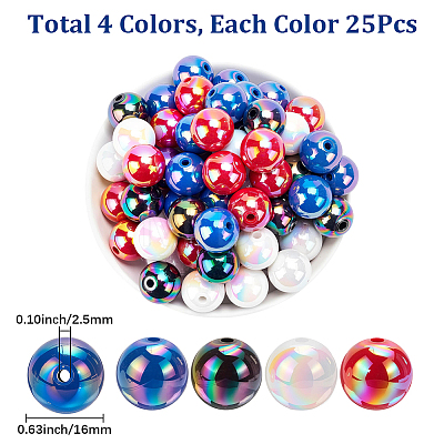 100Pcs 4 Colors UV Plating Opaque Acrylic Beads OACR-SP0002-31-1