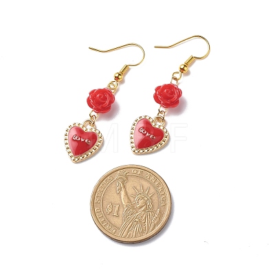3 Pairs 3 Style Red Alloy Enamel Charms & Rose Beaded Dangle Earrings EJEW-JE05031-03-1