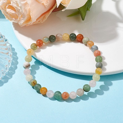 Natural Mixed Stone Round Beaded Stretch Bracelets BJEW-JB09917-04-1