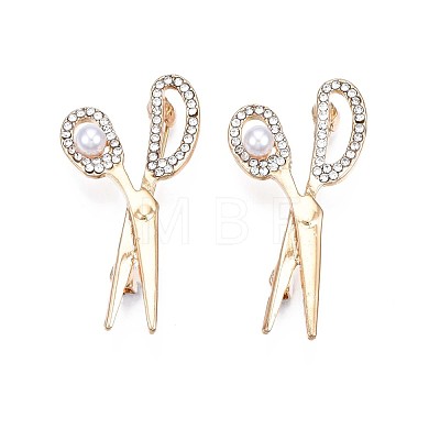 Crystal Rhinestone Scissor Lapel Pin with Plastic Pearl JEWB-N007-061-1