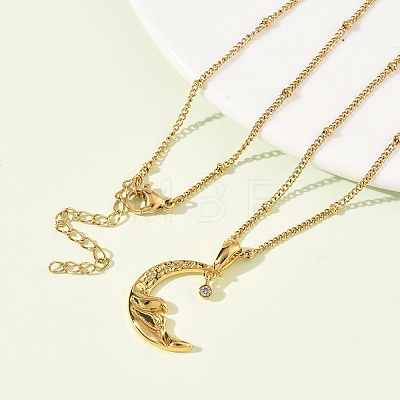 304 Stainless Steel Micro Pave Clear Cubic Zirconia Pendant Necklaces for Women LS-NJEW-Z103-01G-01-1
