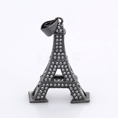 Eiffel Tower Brass Micro Pave Cubic Zirconia Pendants ZIRC-P008-25-NR-1