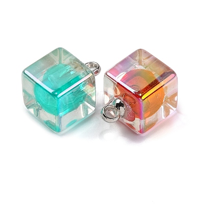 AB Color Resin Cube Pendants RESI-U002-04-1