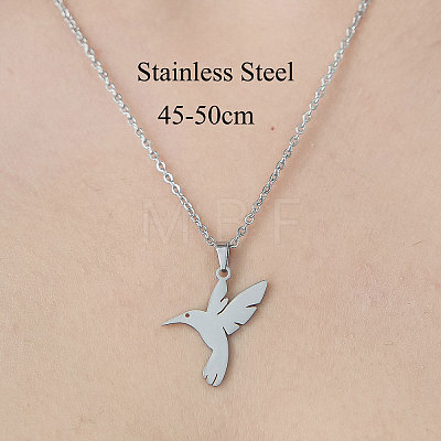 201 Stainless Steel Hummingbird Pendant Necklace NJEW-OY002-06-1