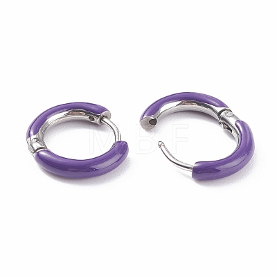 Two Tone 304 Stainless Steel Chunky Huggie Hoop Earrings with Enamel for Women EJEW-C043-11-04P-1