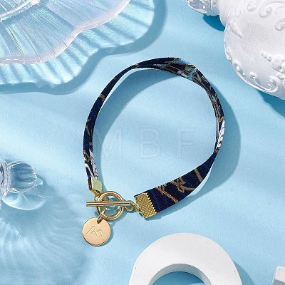 Ethnic Style Polyester Leaf Printed Ribbon Bracelets BJEW-JB10495-02-1