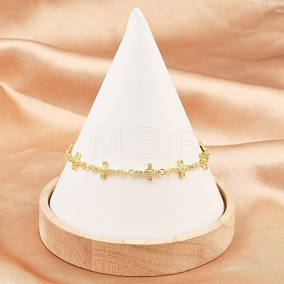 Virgin Mary Theme Brass Micro Pave Clear Cubic Zirconia Link Chain Bracelets for Women BJEW-A090-08A-G-1