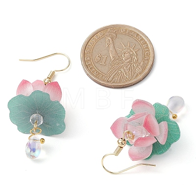 3D Lotus Plastic Dangle Earrings EJEW-JE05525-01-1