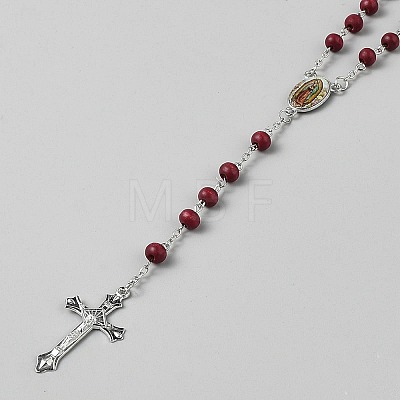 Religious Rondelle Resin Rosary Bead Necklaces NJEW-WH0013-72A-1