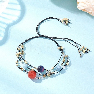 Natural Carnelian & Tiger Eye & Blue Quartz & Nylon Thread Adjustable Multi-strand Bracelets BJEW-MZ00238-02-1
