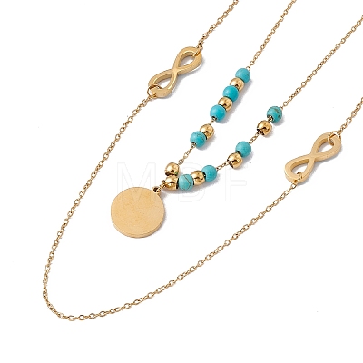 Enamel Charms Double Layer Necklace with Synthetic Turquoise Beaded NJEW-P269-20B-G-1