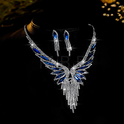 Rhinestone Butterfly Tassel Pendant Necklace & Horse Eye Tassel Stud Earrings Sets for Women WGCD1FC-05-1