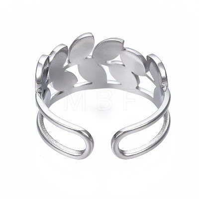 Non-Tarnish 304 Stainless Steel Leaf Wrap Open Cuff Ring RJEW-T023-49P-1