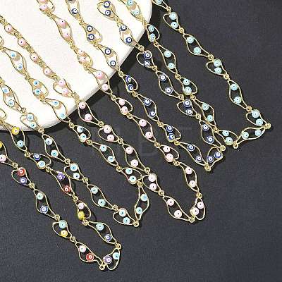 Brass Enamel Evil Eye Link Chain Necklaces NJEW-G183-01G-1